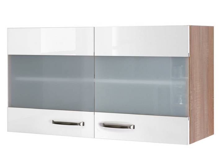 Küchen Glas-Hängeschrank LUKE 100 cm Eiche/ weiß