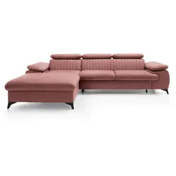 ECKSOFA FIORE Rosa Velours-Stoff mit Schlaffunktion