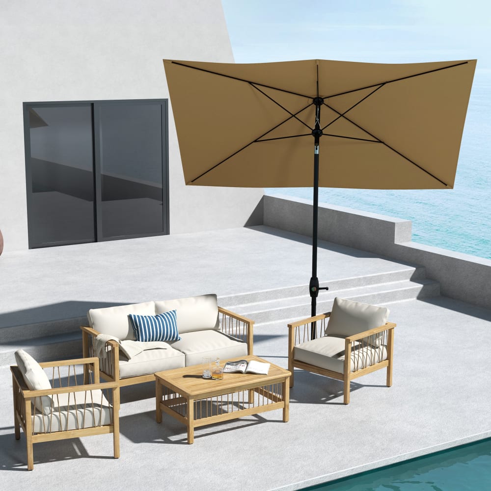 Outsunny Parasol de jardin rectangulaire inclinable polyester marron Marron 290x248x200cm