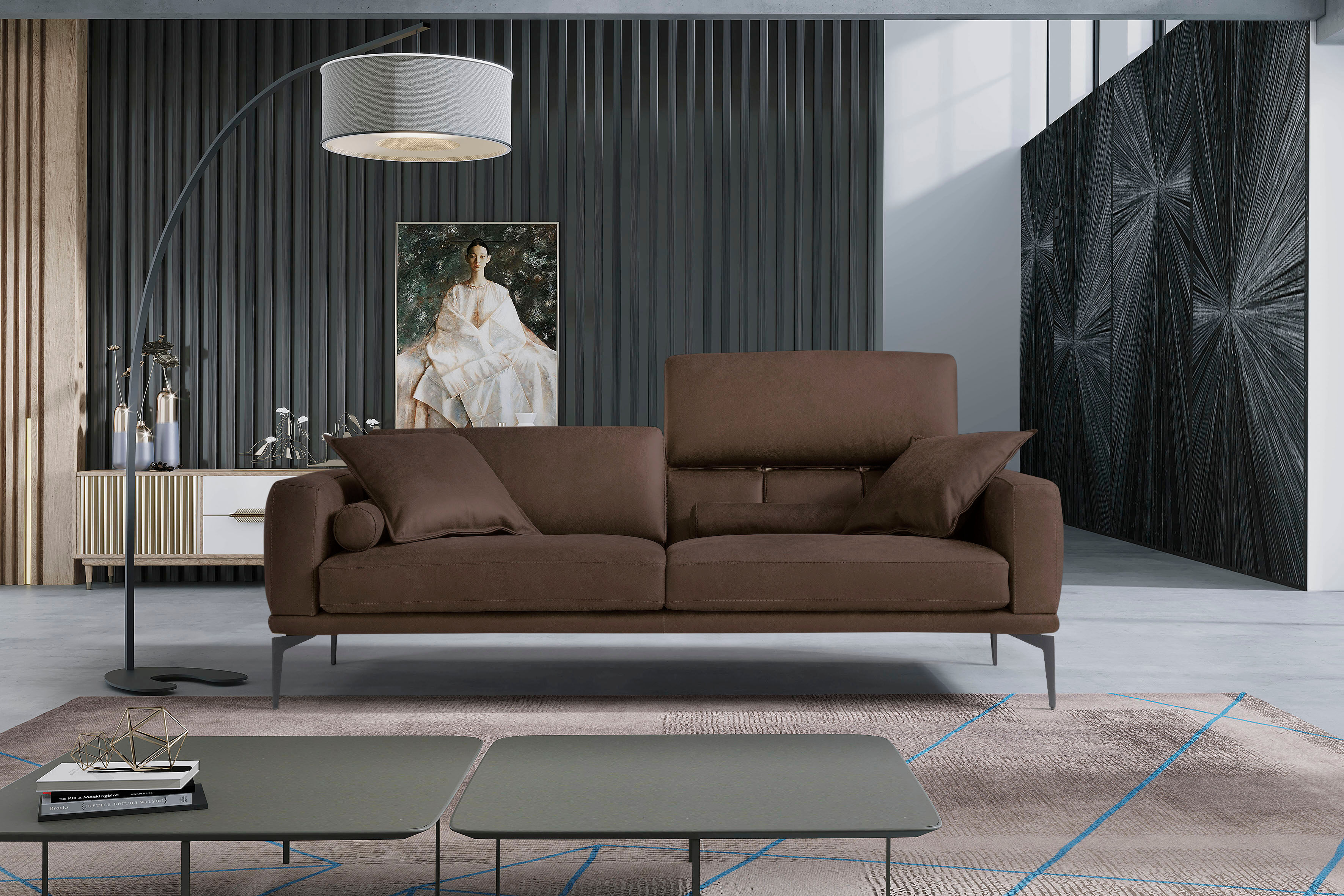 2,5-Sitzer EGOITALIANO "Masu, Designsofa mit erstklassigem Sitzkomfort, Breite 218cm", braun (chocolate), B:218cm H:95cm T:97cm, Leder »BULL« (echtes Rindsleder). Geschliffenes, pigmentiertes und behandeltes Rindsleder mit einer Dicke von 1, 3-1, 5 mm. Di