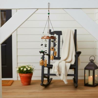 Sagebrook Home "Elegant Hanging Windchime with Wood and Glass - 32"""