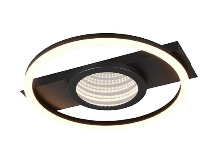 Reality Leuchten LED Deckenleuchte Wheeler R64801132, Metall Schwarz matt, Kunststoff, inkl. 16 Watt LED, Infinity Mirror Effekt