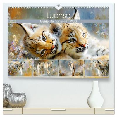 Luchse. Meister der Tarnung im Wald (hochwertiger Premium Wandkalender 2027 DIN A2 quer), Kunstdruck in Hochglanz