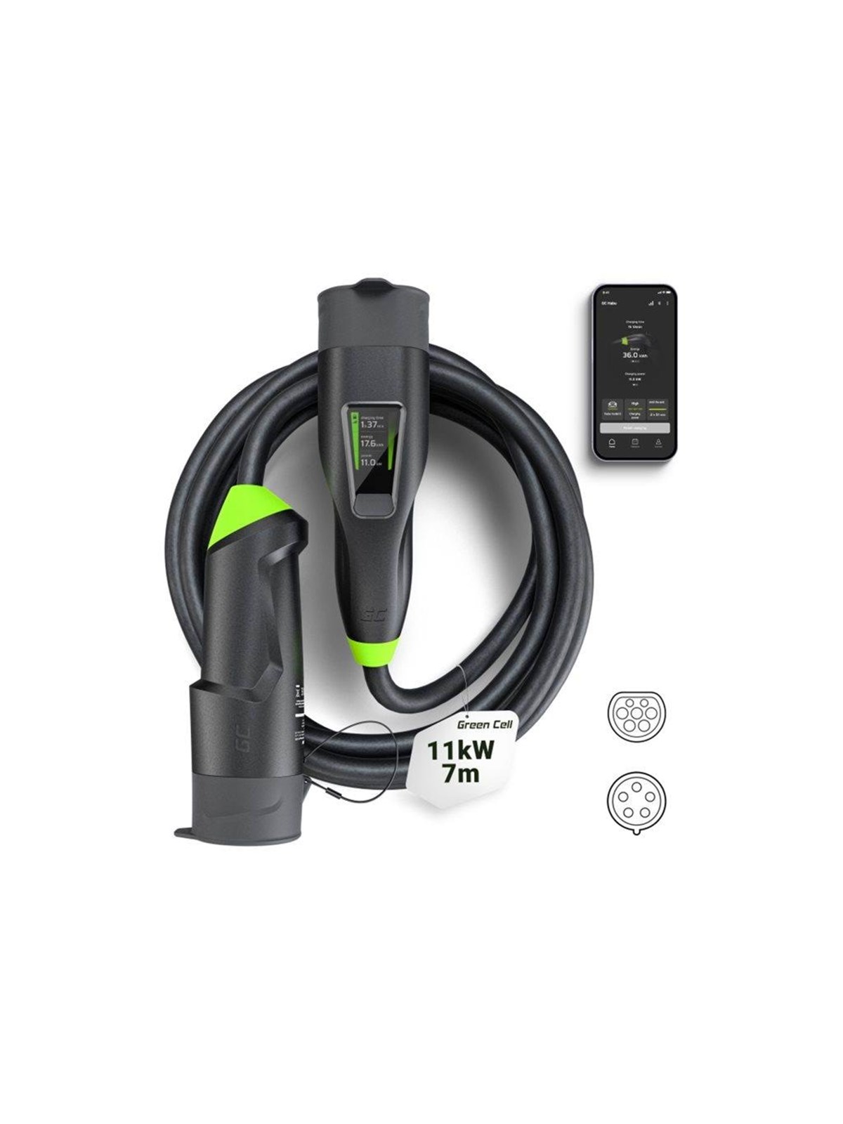 Green Cell Habu EV charging station - 7m 2-in-1 with GC App - IEC 60309 - 11 kW