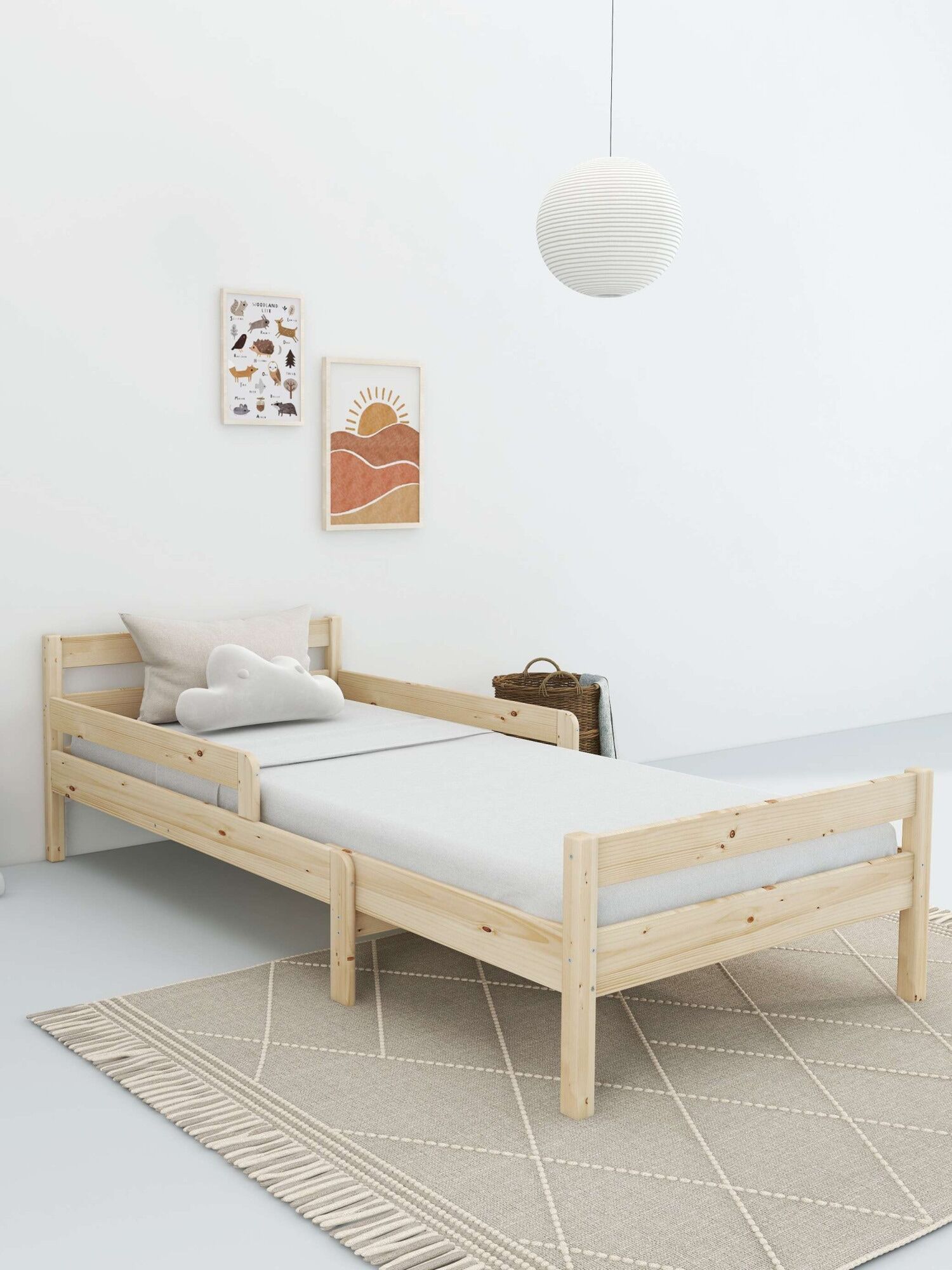 Kinderbett HOME AFFAIRE "Wenke, ausziehbar von 140 bis 200 cm, FSC", beige (naturbelassen), B:98,5cm H:62cm L:147cm, Betten, Kinderbett, massive Kiefer, mit Lattenrost, zeitlose Optik, Rausfallschutz naturbelassen Liegefläche Länge B: 200cm x 90cm, Höhe B