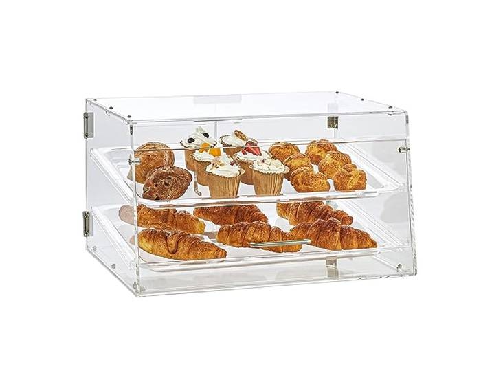 VEVOR 2-stöckige Gebäck-Vitrine, Kommerzielle Tabletts 510 x 350 x 35 mm, Bäckerei-Vitrine, Acryl-Vitrine mit Zugang zur Hintertür und abnehmbaren Regalen, für Donut-Bagels, Kuchen, Kekse usw.