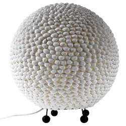 Tischleuchte Kugellampe Tischlampe Muschel weiß Wohnzimmerleuchte Beistellleuchte, Metall, E27 Fassung, DxH 37x41 cm