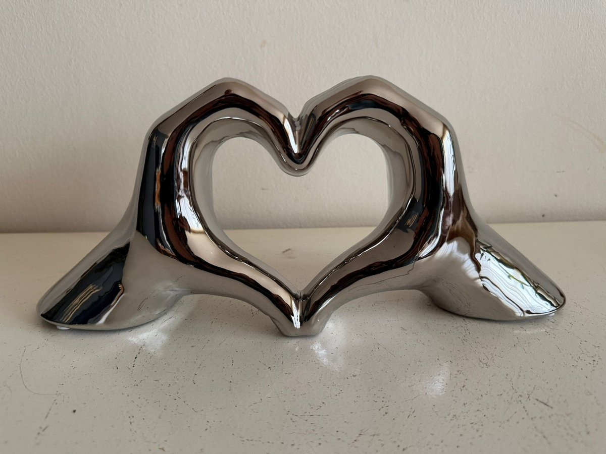 Goodyz Decoratie Hartjes handen Glanzend Zilver 35 cm