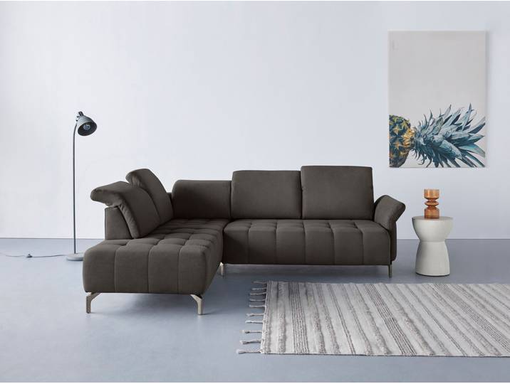 Ecksofa, 260x220 cm, Polyester, Mittelgrau, Mit Arm- & Kopfteilverstellung, Modern, Inosign