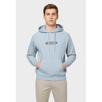 Hoodie JACK & JONES "JCOPACER LOGO PRINT SWEAT HOOD", Herren, Gr. M, blau (subdued blau), Sweatware, Obermaterial: 70% Baumwolle, 30% Polyester, bedruckt, relaxed fit, Rippbündchen, Sweatshirts Hoodie