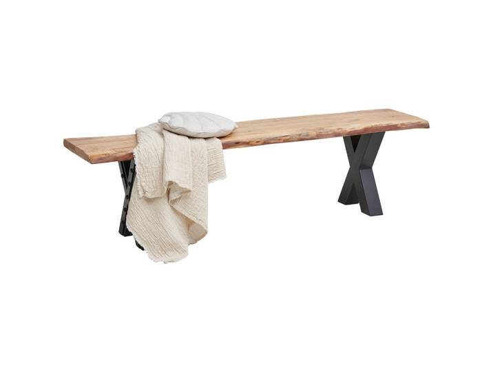 Ambia Home Sitzbank, Schwarz, Akazie, Holz, Metall, Akazie, vollmassiv, Holz, 3-Sitzer, 170x45x40 cm, Esszimmer, Bänke, Sitzbänke