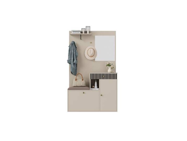 Garderobenset Kompaktgarderobe Flurgarderobe mit Spiegel und Polsterkissen Flurschrank Wohnwand Regal Flur- und