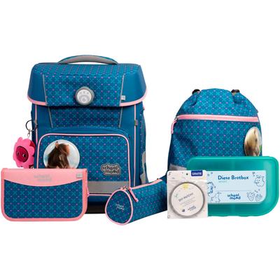 Schulranzen SCHOOL-MOOD "Champion Maxx Pro", Kinder, Gr. B/H/T: 30cm x 40cm x 23cm, blau (mila (pferd) mit moodie naomi neugier), Polyester, Rucksäcke