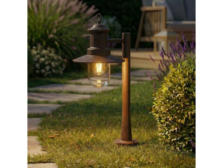 Bornes lumineuses Eloretta, 60 cm, rouille, IP44, acier, E27 - Lindby - Terrasse - Rustique - Métal - À ampoule unique