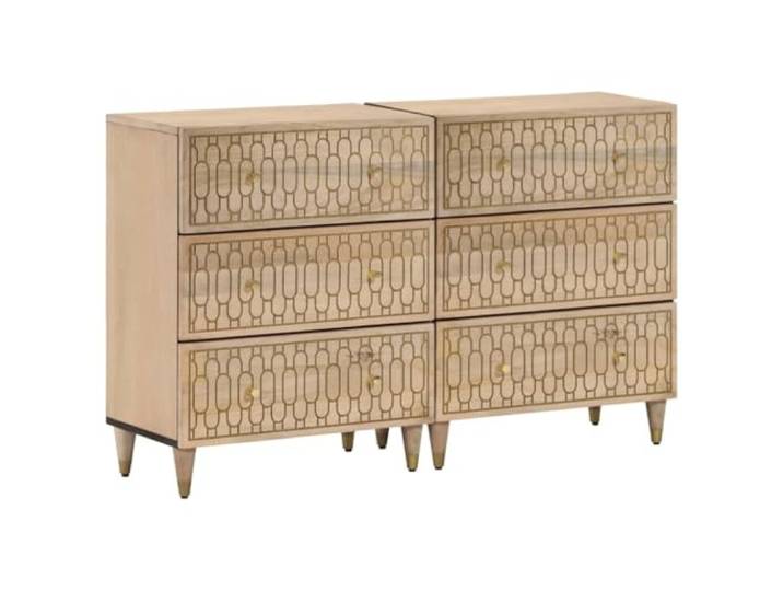 Fisinber Beistellschrank 2er Set 60x33x75 cm Mango Massivholz Kommode Handgeschnitzte Blumendetails veredeln dieses Set. Ideal als Retro Anrichte für Flur, Schlafzimmer oder Wohnzimmer.