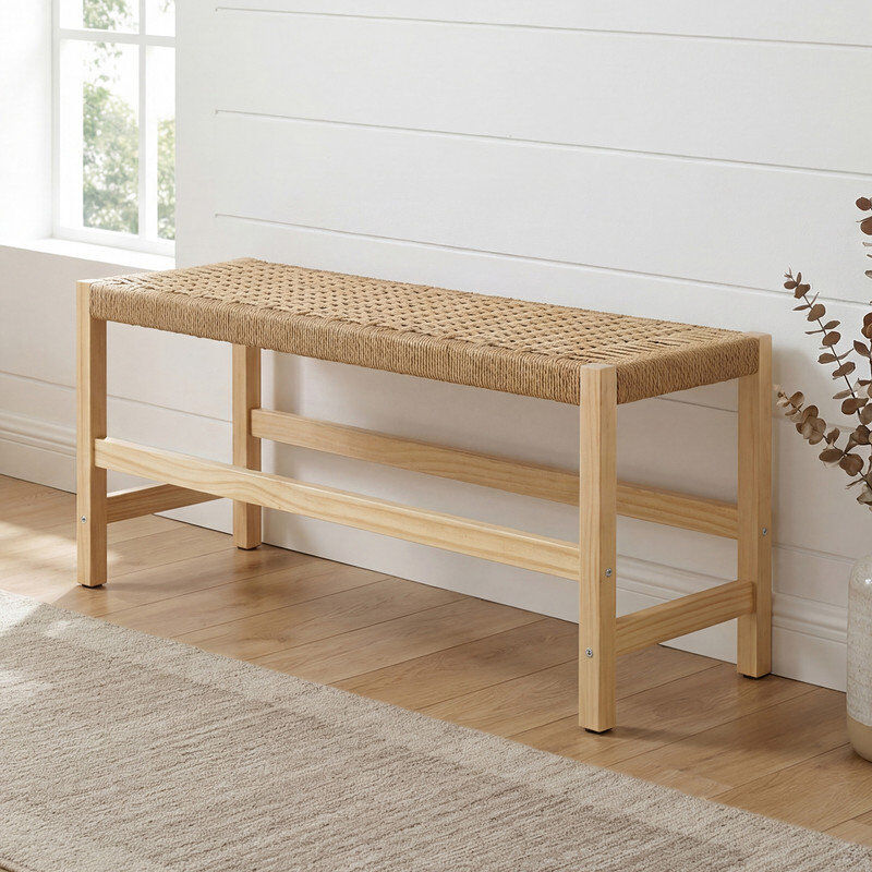 Brambly Cottage Upholstered Bench Beige 42cm H X 90cm W X 32cm D