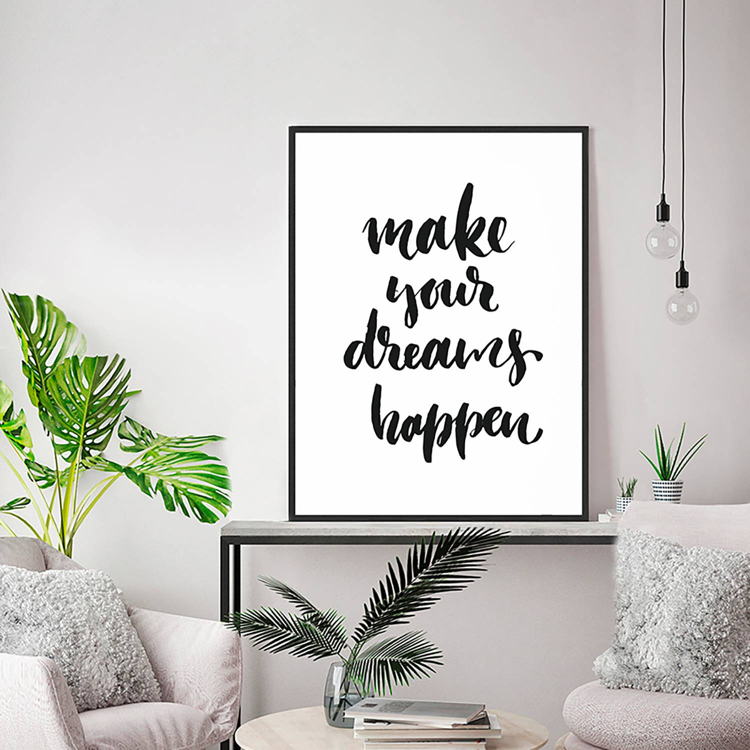 home24 Make Your Dreams Happen Wanddecoratie Frame, Beukenhout, Multicolour, 62 x 82 cm
