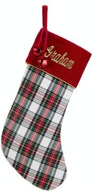 Raz Imports, Inc Sleigh Bells Plaid Stocking Red , Red