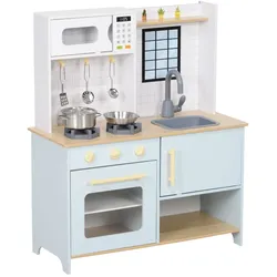 AIYAPLAY Kinderküche Spielküche mit Mikrowelle, Herd und Backofen, Küchenzubehör