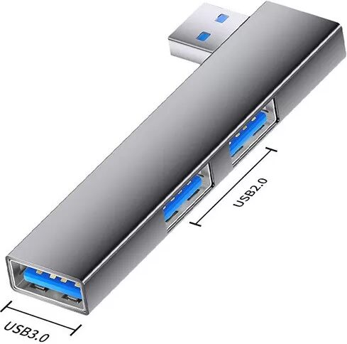 INF Adaptateur multiport : USB vers double USB 2.0 + USB 3.0 - Alliage d'aluminium Gris
