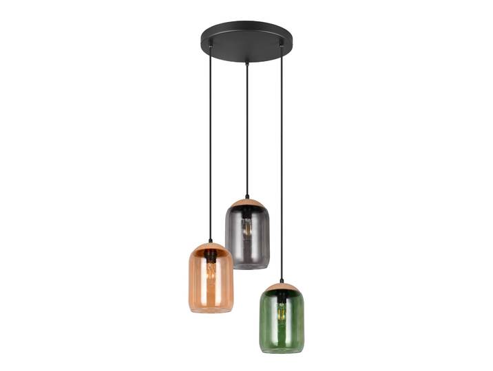 Suspension verre 3 lampes multicolores Cork