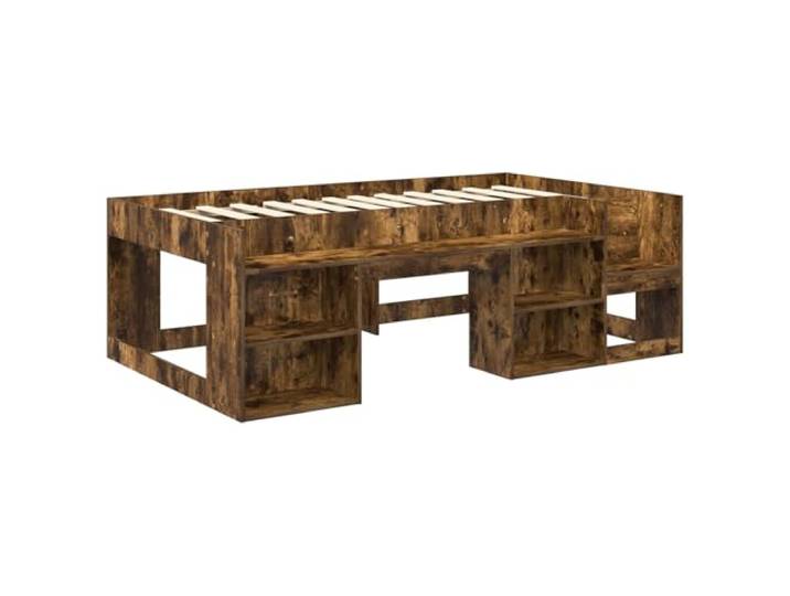 SKTQYQO Bettgestell zur Aufbewahrung, Eichenholz, Rauchgrau, 98,5 x 200 cm Technisches Holz, feste Latten, seitliche Regale, Verwendung im Innenbereich, einfache Montage