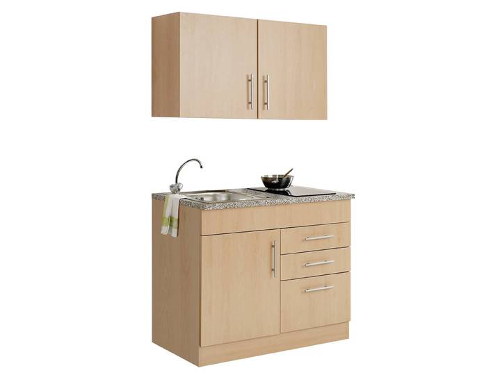 Single-Küchenzeile 100cm Braun/Buche Dekor Glaskeramik