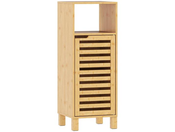 Homcom Badezimmerschrank Bambus Naturholz, Naturfarben, Bambusholz, 1 Fächer, 30x80x30 cm, Badezimmer, Badezimmerschränke