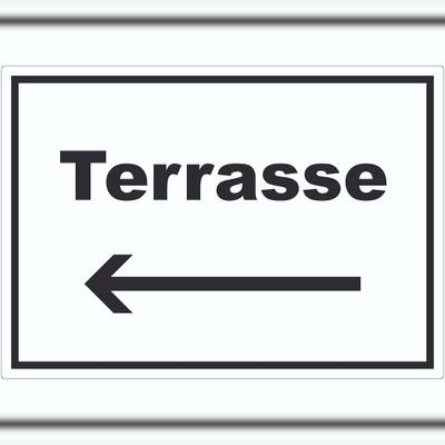 HB-Druck Terrasse Aufkleber mit Text und Richtungspfeil links waagerecht A0 (841x1189mm)