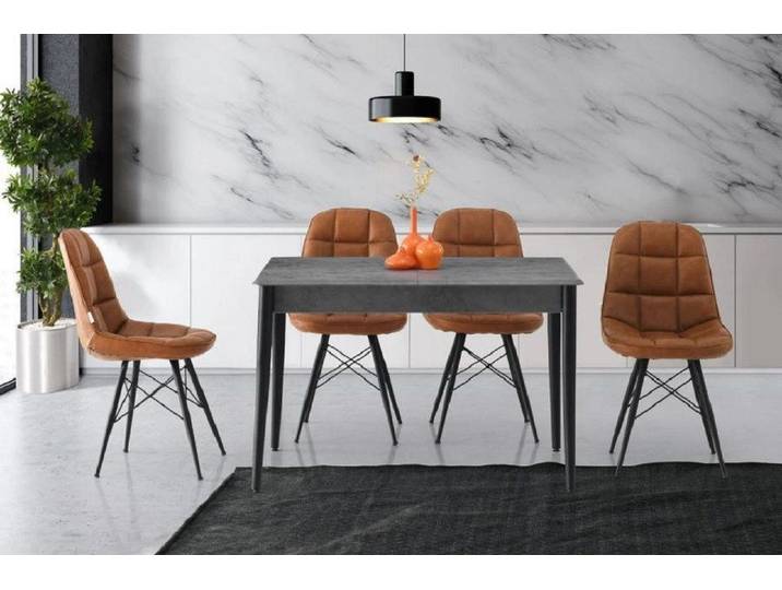 JVmoebel Essgruppe Essgruppe in Grau mit Holztisch und Stühlen, modernes Design, (5-tlg), Made in Europa