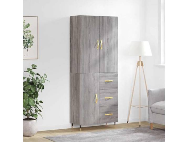 HEFZGDB Stauraum Schrank für Wohnzimmer, Aufbewahrungsschrank mit Metallfüßen, Highboard Grau modernes Design aus Holzwerkstoff langlebig mit Wandhalterung für Sicherheit