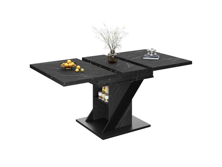 Redom Ausziehbarer Esstisch aus Mdf, 110-140/80/75 cm, Schwarz, mit Metallgestell, 80x75x110 cm, Esszimmer, Esstische