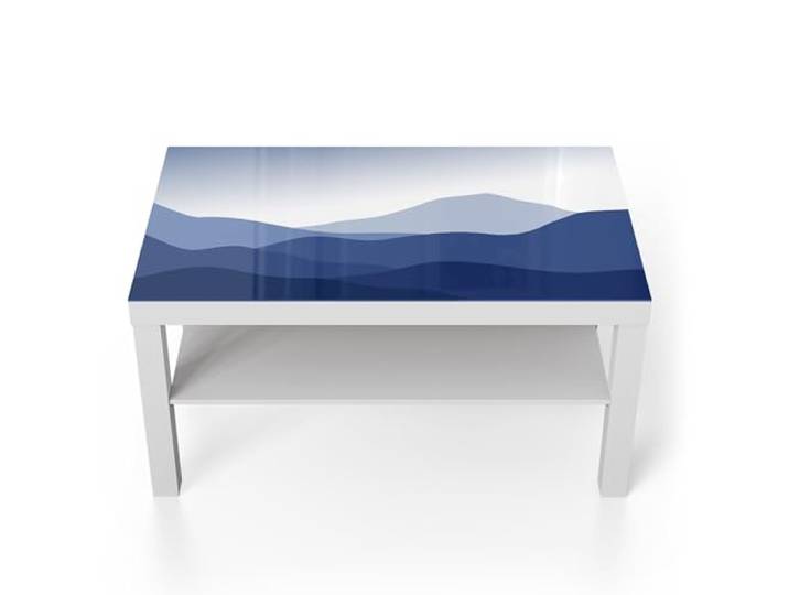 DEQORI Glastisch weiß groß 90x50 cm Motiv Berge im Blauschleier ausgefallener Beistelltisch aus Glas Hochglanz Couchtisch fürs Wohnzimmer moderner Couch Tisch mit Design