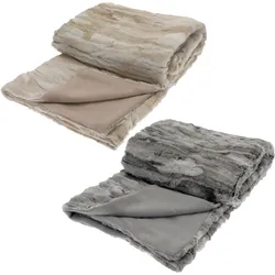 Felldecke aus Fleece - 130x150cm - Landhaus Deko Decke Kuscheldecke Sofadecke Grau/Creme