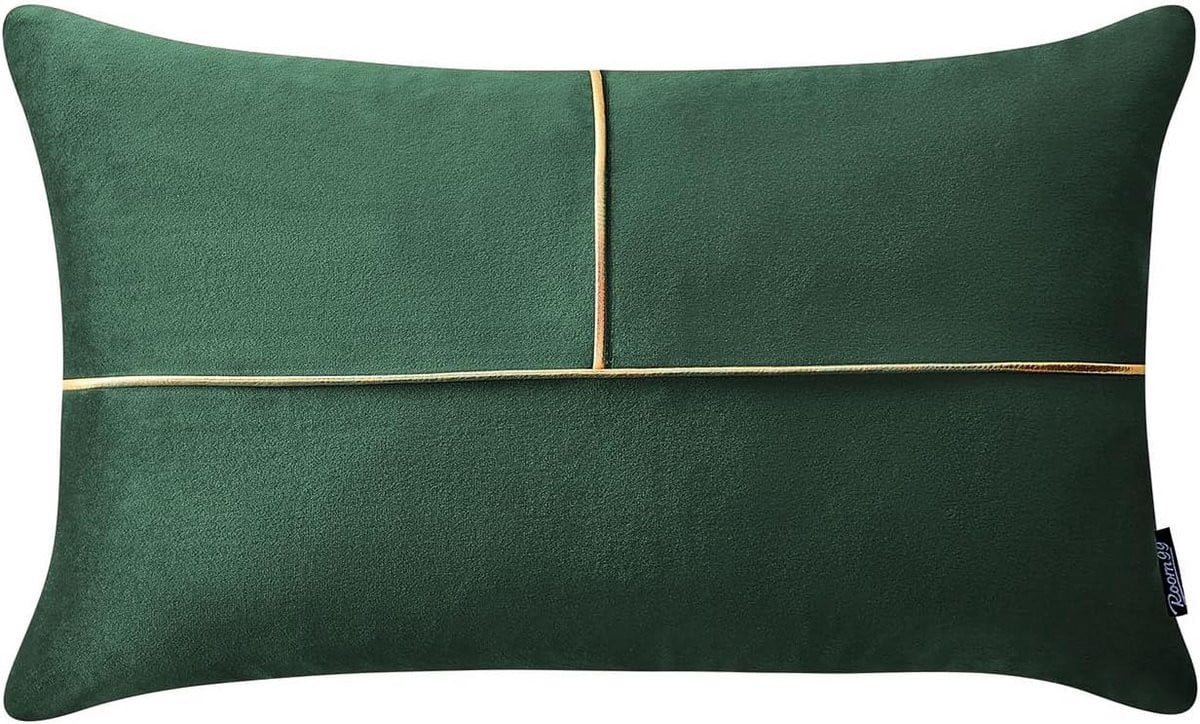 Decoratief velours kussenhoes met glimmend patroon in donkergroen - 30 x 50 cm