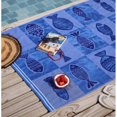 Caro Home Checker Fish Blue 100% Cotton Beach Towel 36x38