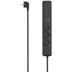 HAMA Steckdosenleiste mit Schalter, 3-fach, 1x USB-A/2x USB-C 65W USB-PD, 1.4m, schwarz/grau