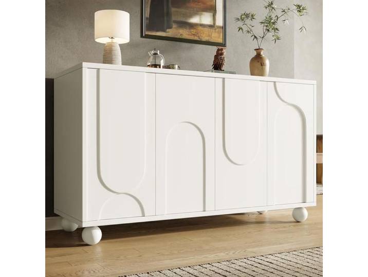 Buffet bas 120x35x71 cm avec plateau réglable Buffet de cuisine avec espace de rangement Buffet salon moderne en blanc