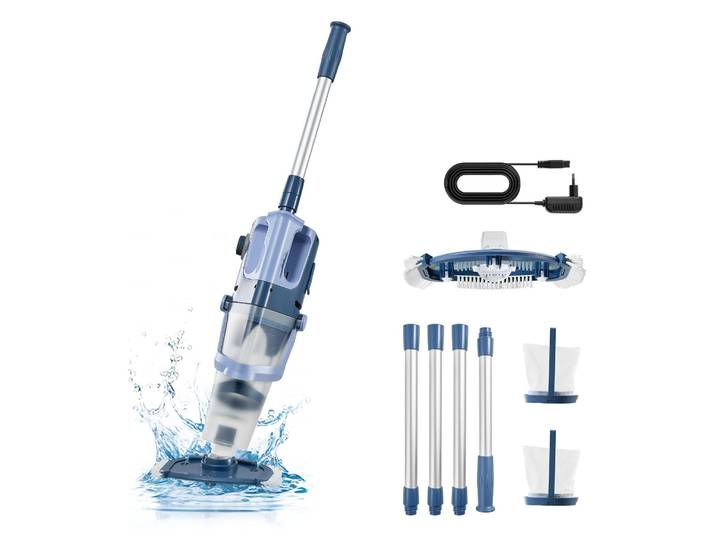 Aspirateur de piscine VEVOR\, aspirateur de piscine portable\, aspirateur de fond\, aspirateur sous-marin\, débit de 100 L/min\, nettoyeur de piscine pour piscines hors sol\, autonomie de 60 minutes\, forte aspiration pour les feuilles et la saleté\, avec tige d'extension