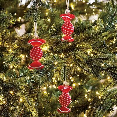 Set of 3 Peppermint Candy Glass Ornaments - Ballard Designs
