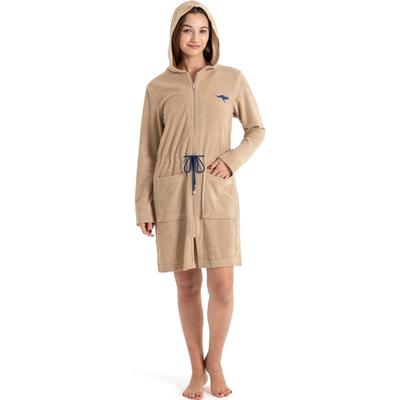 Damenbademantel KANGAROOS "Kira, ideal für Sauna & Spa, Hotelbademantel, Morgenmantel" Gr. L, beige, L:95cm, Leichtfrottier, Hausmäntel, mit Bindekordel, kurz, Bademäntel für Damen, XS-3XL