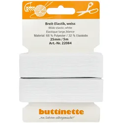 buttinette Gummiband "Breit-Elastik", weiß, Breite: 25 mm, Länge: 5 m