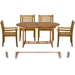 Möbilia 4-tlg. Garten-Sitzgruppe | 1 Tisch, 4 Armlehnenstühle | Akazie-Holz natur | 31020017 | Serie GARTEN