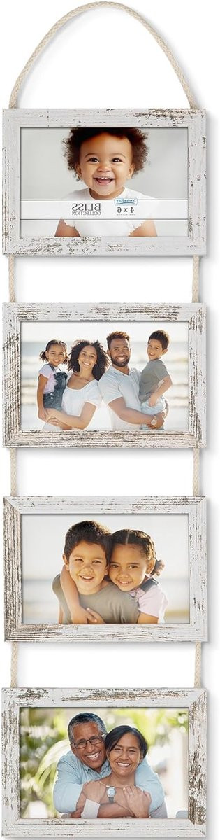 Fotolijsten Collage Wandlijsten Set Verweerd Wit met 4 Openingen van 13x18 cm