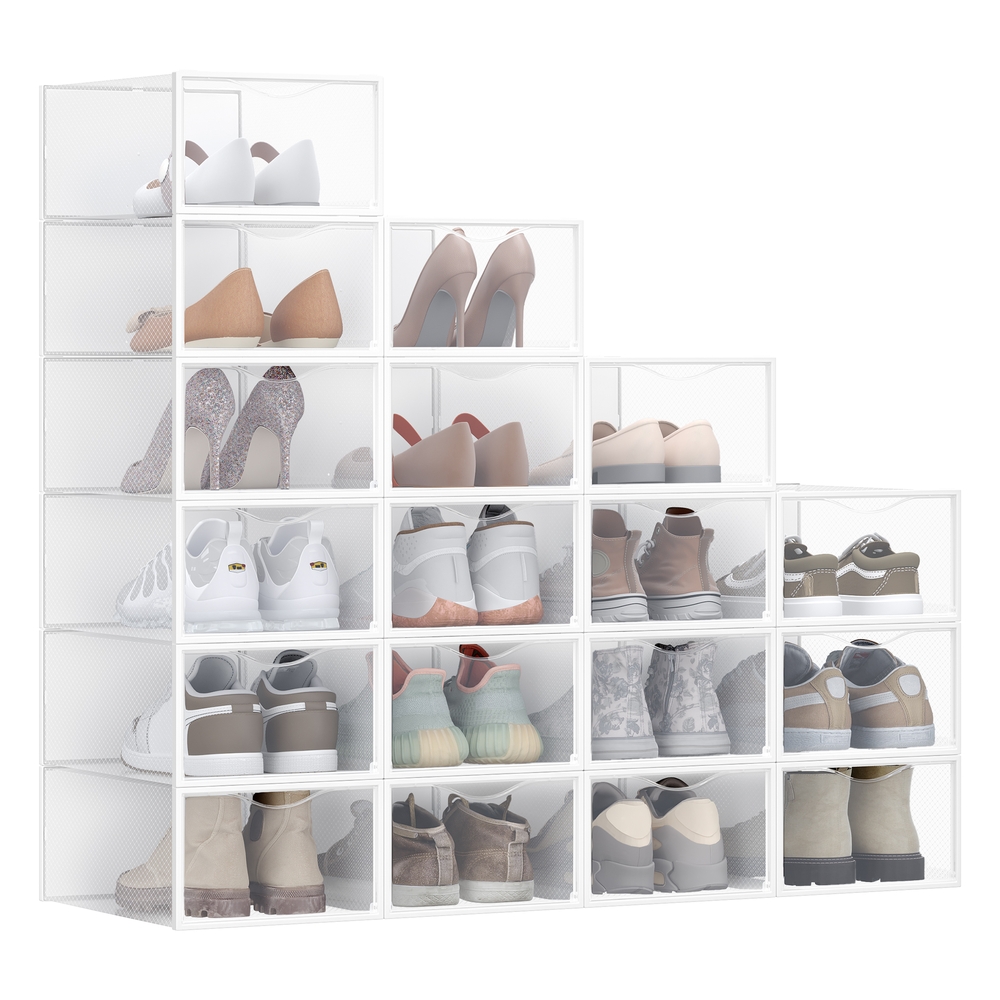 SONGMICS Schuhboxen 18er Set mit Tür 33,2 x 23 x 14,5 cm transparent-wolkenweiß LSP318W01