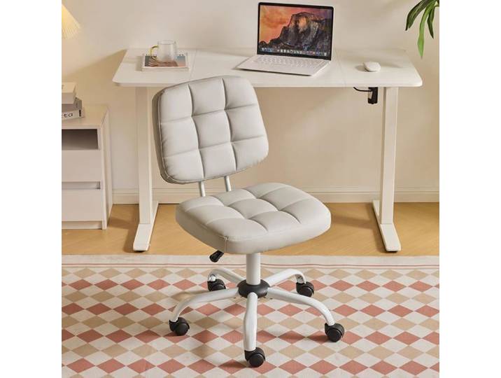 VINGLI Chaise de Bureau Mignonne sans Accoudoirs Chaise Confortable avec roulettes Chaise Pivotante Réglable en Cuir Gris