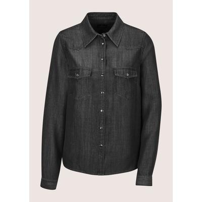 Langarmbluse MADELEINE "Hemdbluse Lässige Denim-Bluse mit Hemdkragen", Damen, Gr. 38, schwarz (schwarz denim), Modern, V-Ausschnitt, Blusen