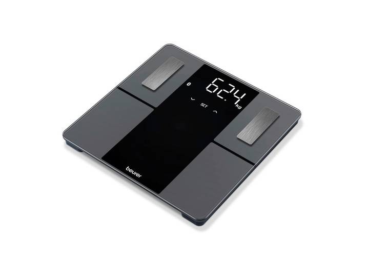 Beurer Körperanalysewaage, Grau, Schwarz, Glas, 4.1x32x32.9 cm, Europäischer Sicherheitsstandard, LCD-Display, automatisches Ein-/Ausschalten, automatische Benutzererkennung, hohe Tragkraft, Bluetooth-Funktion, Freizeit & Co, Wellness & Gesundheit, Gesundheit