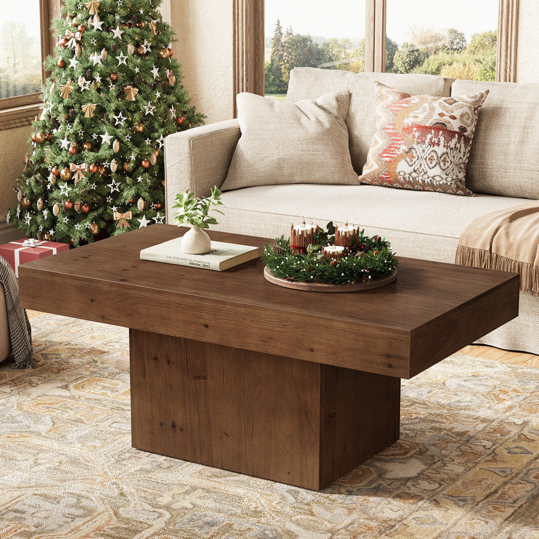 Blue Elephant Solid Wood Pedestal Coffee Table Brown 50cm H X 120cm W X 60cm D