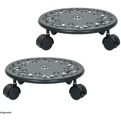 HTI-Living, Pflanzenständer + Blumentreppe, Pflanzenroller Petunia Metall 2er-Set Schwarz